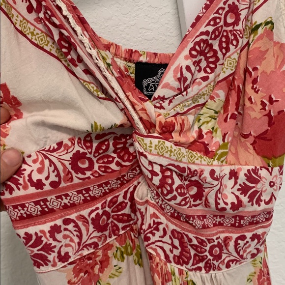 Angie Boho Red Floral Twist Front Midi Dress - Picture 3 of 10